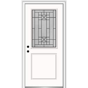 36 in. x 80 in. Courtyard Right-Hand 1/2 Lite Decorative Painted Fiberglass Smooth Prehung Front Door, 4-9/16 in. Frame