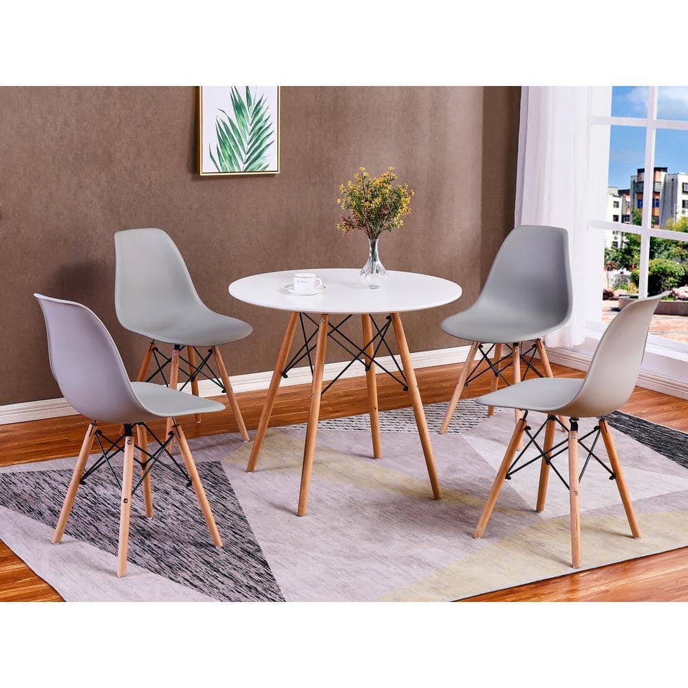 Contemporary Gray Beech Wood and Plastic Side Chair Set of 4