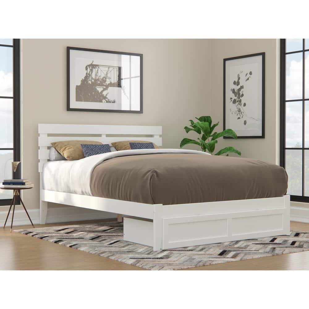 Oxford White Queen Upholstered Bed with Storage Drawer