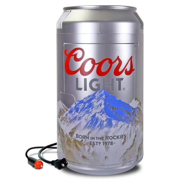 Coors Light 8 Can Portable Mini Fridge,12V DC 110V AC Personal Travel Cooler, 5.4L (5.7 qt.), Silver
