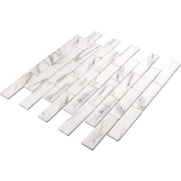 Sansill Rectangle 11.75 in. x 12.5 in. Matte Oasis White Glass Mosaic Tile Sample