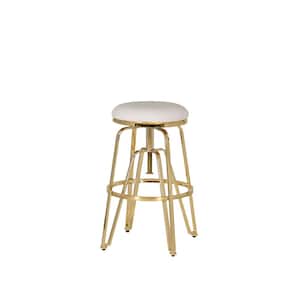 Justine 26.75-30.75 Gold Backless Metal frame Adjustable stool with White Faux Leather seat