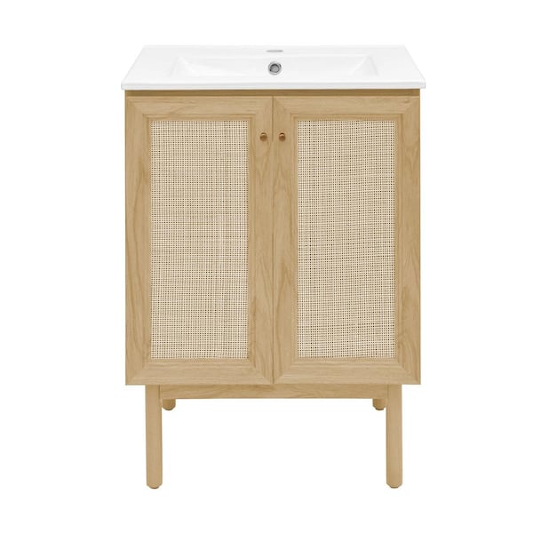 Classe 24 in. Freestanding Bathroom Vanity in Natural Oak with White Ceramic Sink Top