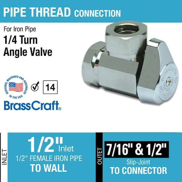 1/2 in. FIP Inlet x 7/16 in. and 1/2 in. Slip-Joint Outlet 1/4-Turn Angle Valve