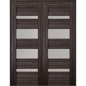 Mirella 36 in. x 80 in. Both Active 4-Lite Frosted Glass Gray Oak Wood Composite Double Prehung French Door