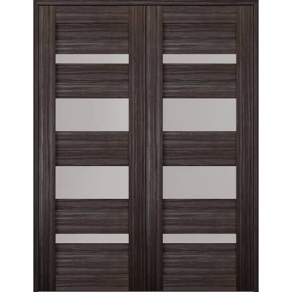 Belldinni Mirella 36 in. x 80 in. Both Active 4-Lite Frosted Glass Gray Oak Wood Composite Double Prehung French Door