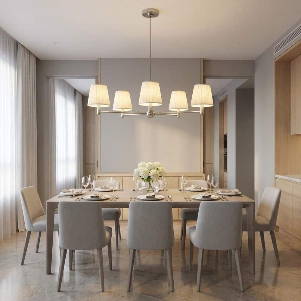 Vilera 33.25 in. W x 7.38 in. H 5-Light Brushed Nickel Chandelier with Mushroom Pleated Fabric Shade, Bulbs Included price history on PriceWatchPro