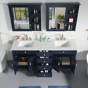 Artwood 72 in. W x 22 in. D x 35 in. H Bath Vanity in Navy Blue with Carrera White Vanity Top with Double White Basin