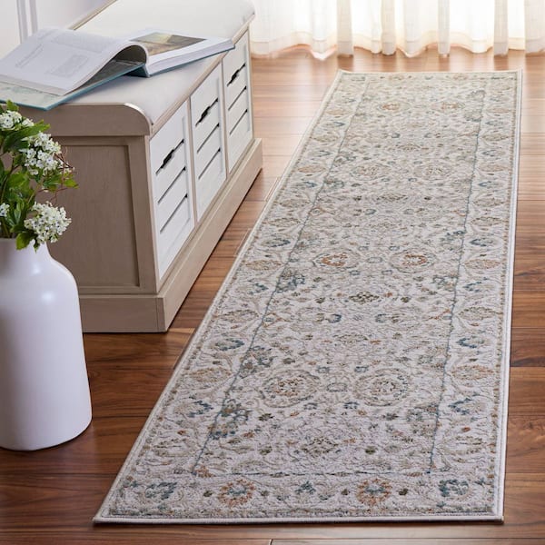 Maven 2 ft. x 9 ft. Ivory/Gray Blue Ornate Border Runner Rug