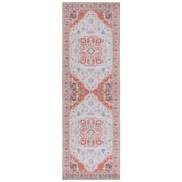 Tucson Rust/Ivory 3 ft. x 8 ft. Machine Washable Ornate Floral Medallion Runner Rug