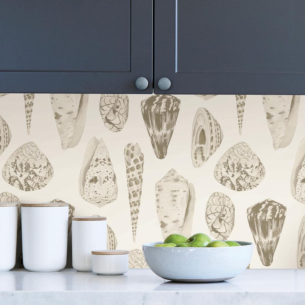 Cream and Off-White Vinyl Seashell Self-Adhesive Wallpaper Roll