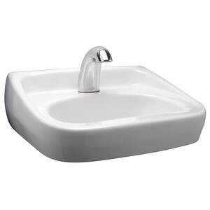 One Sensor Hand Washing System Vitreous China Rectangle Vessel Sink with 20 x 18 in. Wall Hung Lavatory, 0.5 GPM