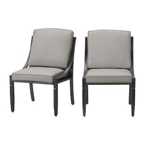 Harmony Hill Black Steel Outdoor Patio Armless Dining Chairs with CushionGuard Stone Gray Cushions (2-Pack)