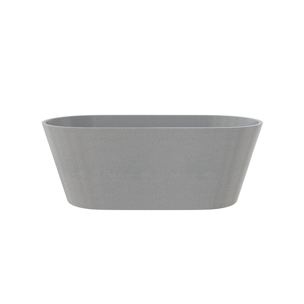 59 in. x 29 in. Terrazzo Stone Solid Surface Flatbottom Freestanding Soaking Bathtub in Light Gray