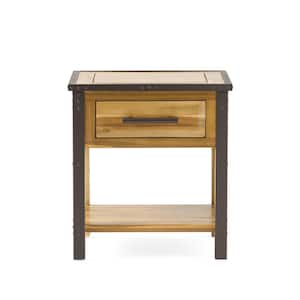 Luna Natural Stained Brown Wood End Table with Drawer and Shelf