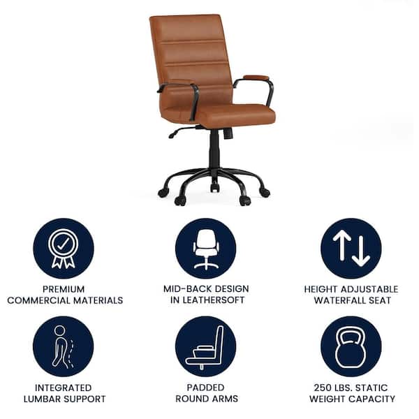 Faux Leather Executive Swivel Office Chair in Brown LeatherSoft/Black Frame with Arms
