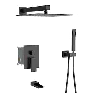 Single Handle 3-Spray Tub and Shower Faucet with 12 in. Shower Head, Wall Mount 1.8 GPM in Matte Black Valve Included