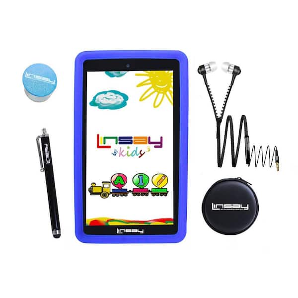 LINSAY 7 in. 64GB Android 13 Tablet with Blue Kids Defender Case, Earphones, Holder and Pen