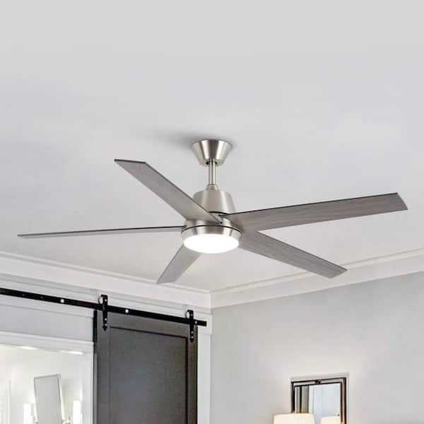 Vaczon 52 in. Integrated LED Indoor Brushed Nickel Ceiling Fan with Light and Remote Control