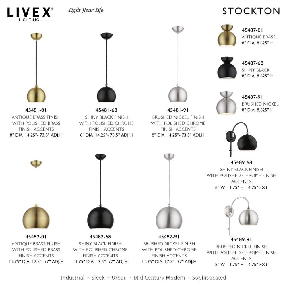 Antique Brass and Polished Brass Globe Pendant Light