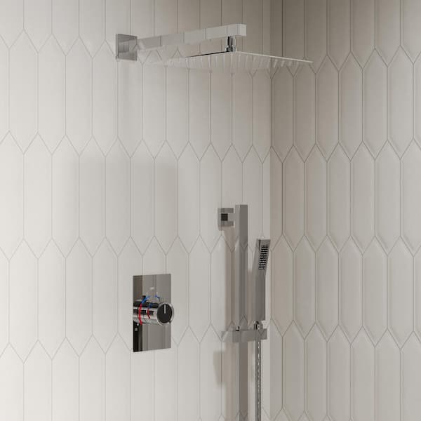 YAWWALK Double Handles 2-Spray 10 in. Wall Mount Shower Faucet 2.5 GPM with Anti Scald in. Chrome (Valve Included)