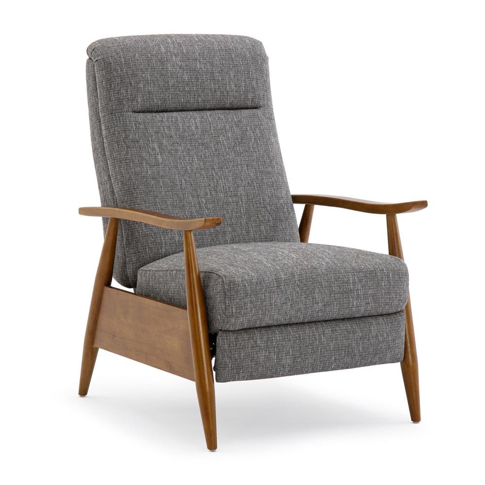 Terni Wood Arm Push Back Recliner in Performance Fabric - Ashen Grey