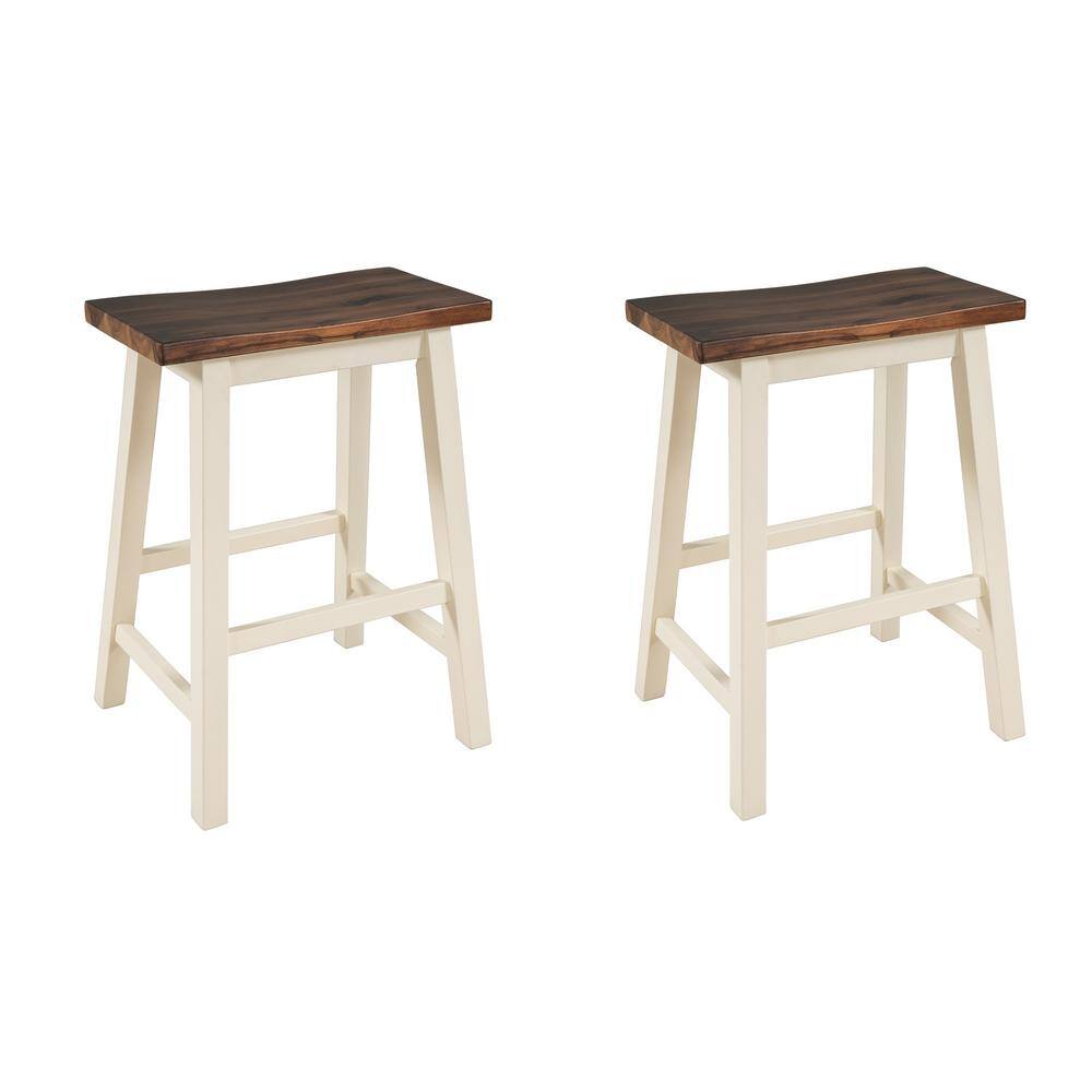 Polibi 23.60 in. H Walnut+Cream White Farmhouse Rustic Counter Height