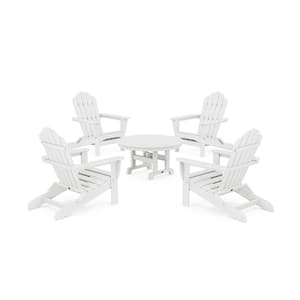 Monterey Bay 5-Piece Plastic Patio Conversation Set in Classic White Folding Adirondack Chair