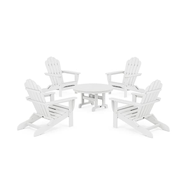 Trex Outdoor Furniture Monterey Bay 5-Piece Plastic Patio Conversation Set in Classic White Folding Adirondack Chair