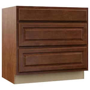 Hampton 36 in. W x 24 in. D x 34.5 in. H Assembled Drawer Base Kitchen Cabinet in Cognac with Full Extension Glides