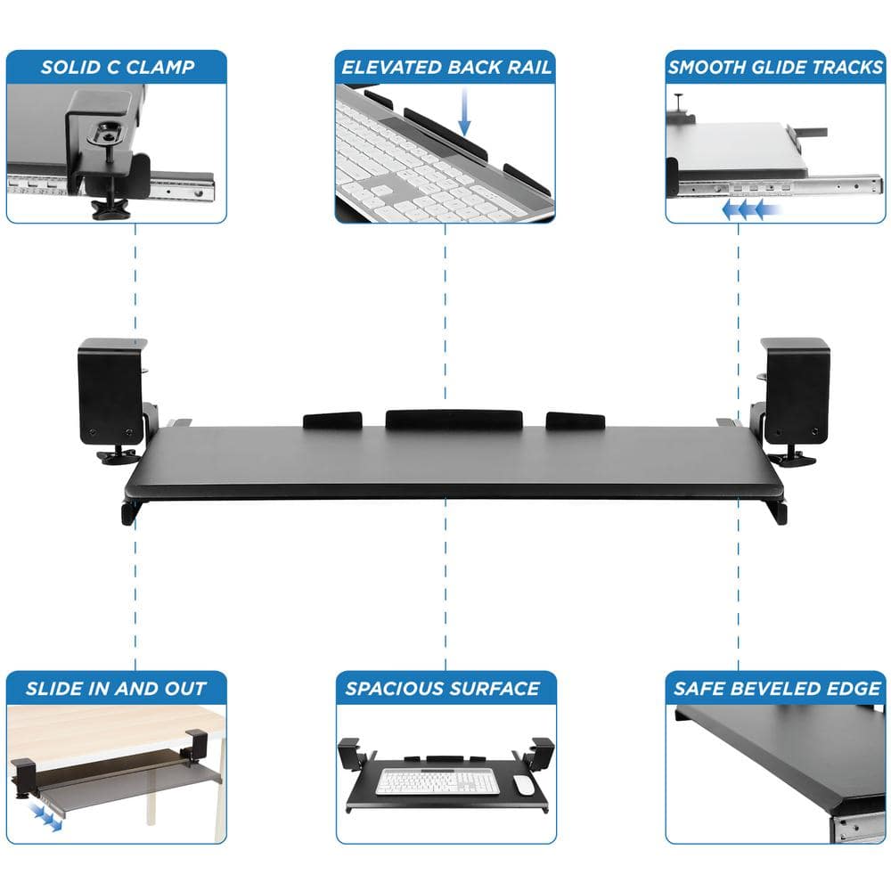 Adjustable Black Metal Clamp-On Keyboard Tray