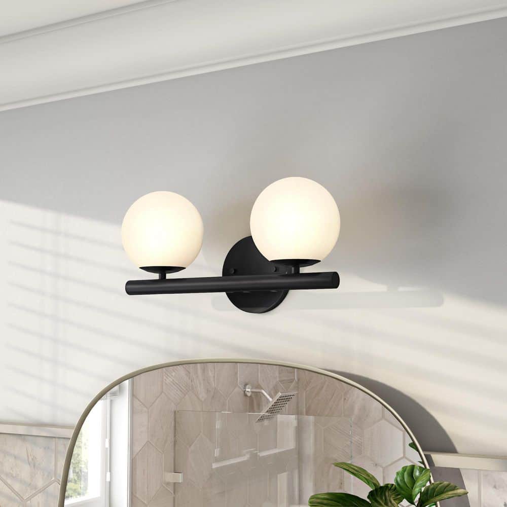 Matte Black Globe Shade 2-Light Vanity Fixture