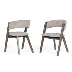Modern Gray Fabric and Wood Curved Back Dining Chair (Set of 2)