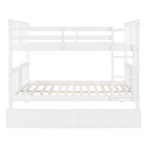 White Full Over Full Bunk Bed with 2-Drawers and Ladder, Detachable Full Size Solid Wood Kids Bunk Bed Frame