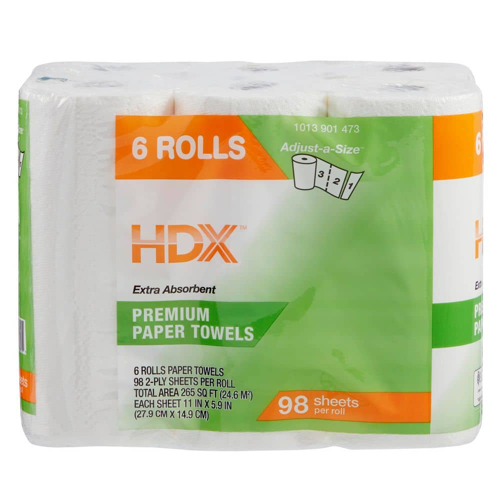 HDX Premium Adjust-A-Size Paper Towel Rolls (98-Sheets Per Roll-6 Rolls)  63435-67170 The Home Depot
