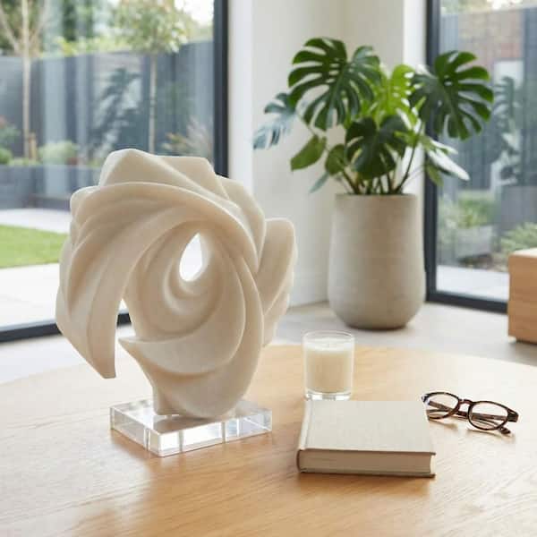 White 14 in. x 15 in. Resin Abstract Swirl Sculpture
