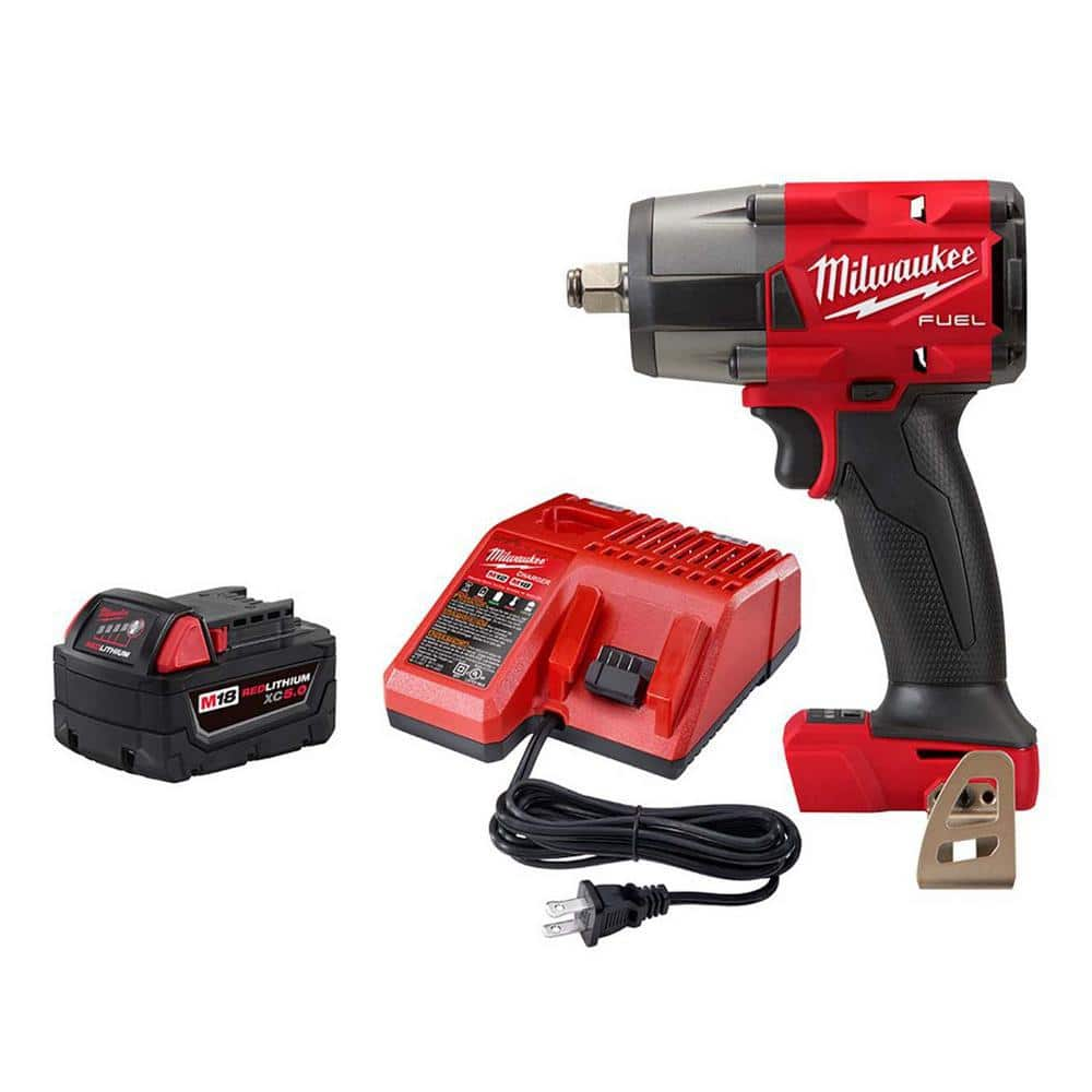 M18 FUEL GEN-2 18V Lithium-Ion Brushless Cordless Mid Torque 1/2 in. Impact Wrench F Ring w/5.0Ah Starter Kit -  Milwaukee, 48-59-1850-2962