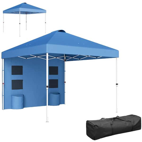 Outsunny 10 ft. x 10 ft. Sea Blue Pop Up Canopy Tent with Sidewall, Instant Sun Shelter with Storage Pockets