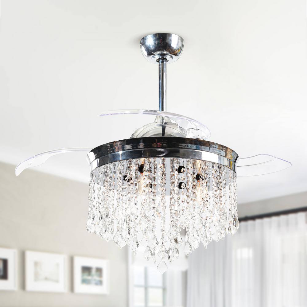 42 in. Indoor Chrome Retractable Chandelier Ceiling Fan with Light and Remote Control price history on PriceWatchPro