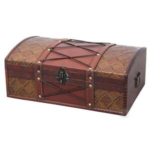 14 in. x 9 in. x 5.5 in Wooden Pirate Treasure Chest/Box with Faux Leather X