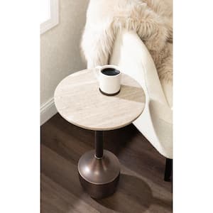 Dumont 14 in. Brown/Bronze Round Marble End Table
