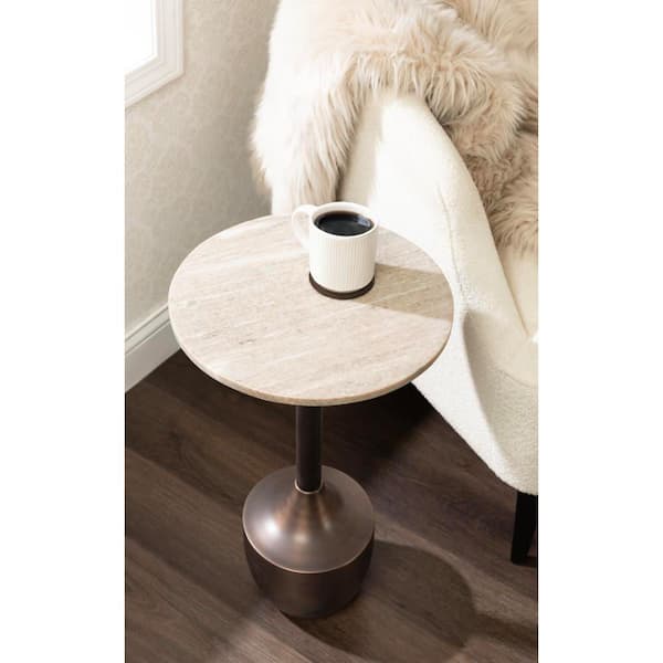 Dumont 14 in. Brown/Bronze Round Marble End Table