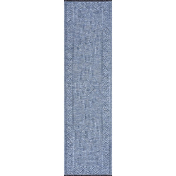 Tayse Rugs Alma Blue 2 ft. x 8 ft. Moroccan Machine Washable Indoor Runner Rug
