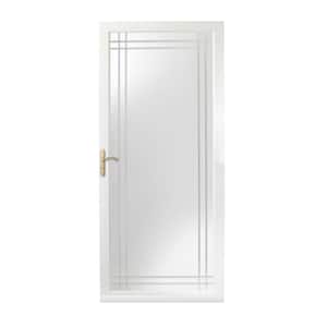 3000 Series 36 in. x 80 in. White Left-Hand Full View Etched Interchangeable Aluminum Storm Door with Brass Hardware