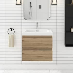 Angela 24 in. W x 19.5 in. D x 22.5 in . H Wall Mounted Bathroom Vanity in F. Oak with Cultured Marble Top