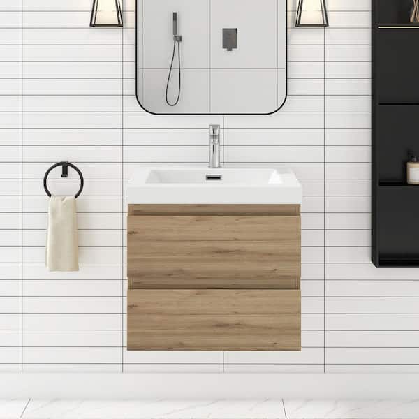 JimsMaison Angela 24 in. W x 19.5 in. D x 22.5 in . H Wall Mounted Bathroom Vanity in F. Oak with Cultured Marble Top