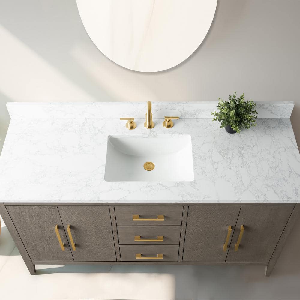 60'' Gray Single Bathroom Vanity with Marble Top