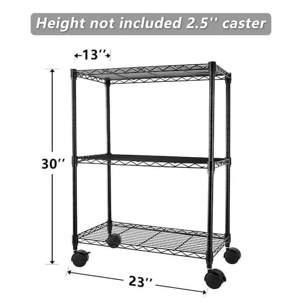 Tileon Black Heavy Duty 6-Shelf Shelving with Wheels, with Hanging