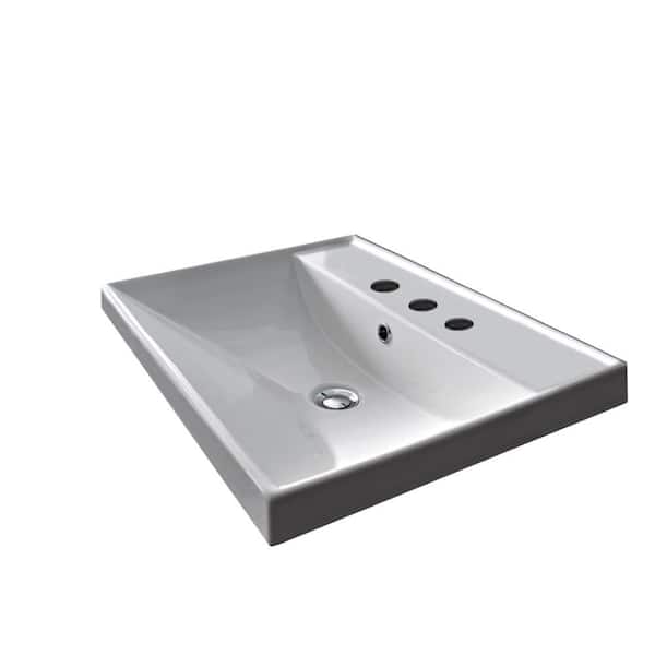 Nameeks ML Wall Mounted Vessel Bathroom Sink in White with 3 Faucet Holes