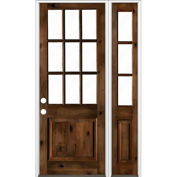 Krosswood Doors 56 in. x 96 in. Alder 2 Panel Right-Hand/Inswing Clear Glass Provincial Stain Wood Prehung Front Door w/Right Sidelite